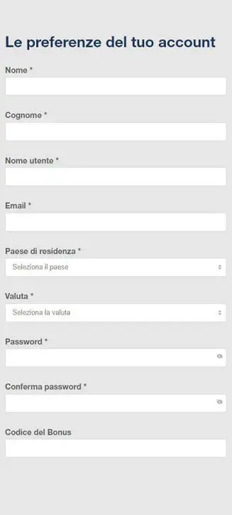 Processo di registrazione di Betmartini su smartphone Processo di registrazione di Betmartini su smartphone