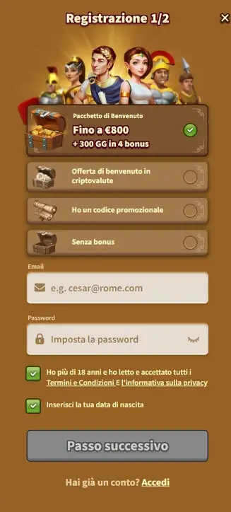 Processo di registrazione di My Empire su smartphone Processo di registrazione di My Empire su smartphone