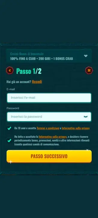 Processo di registrazione di Spinanga su smartphone Processo di registrazione di Spinanga su smartphone
